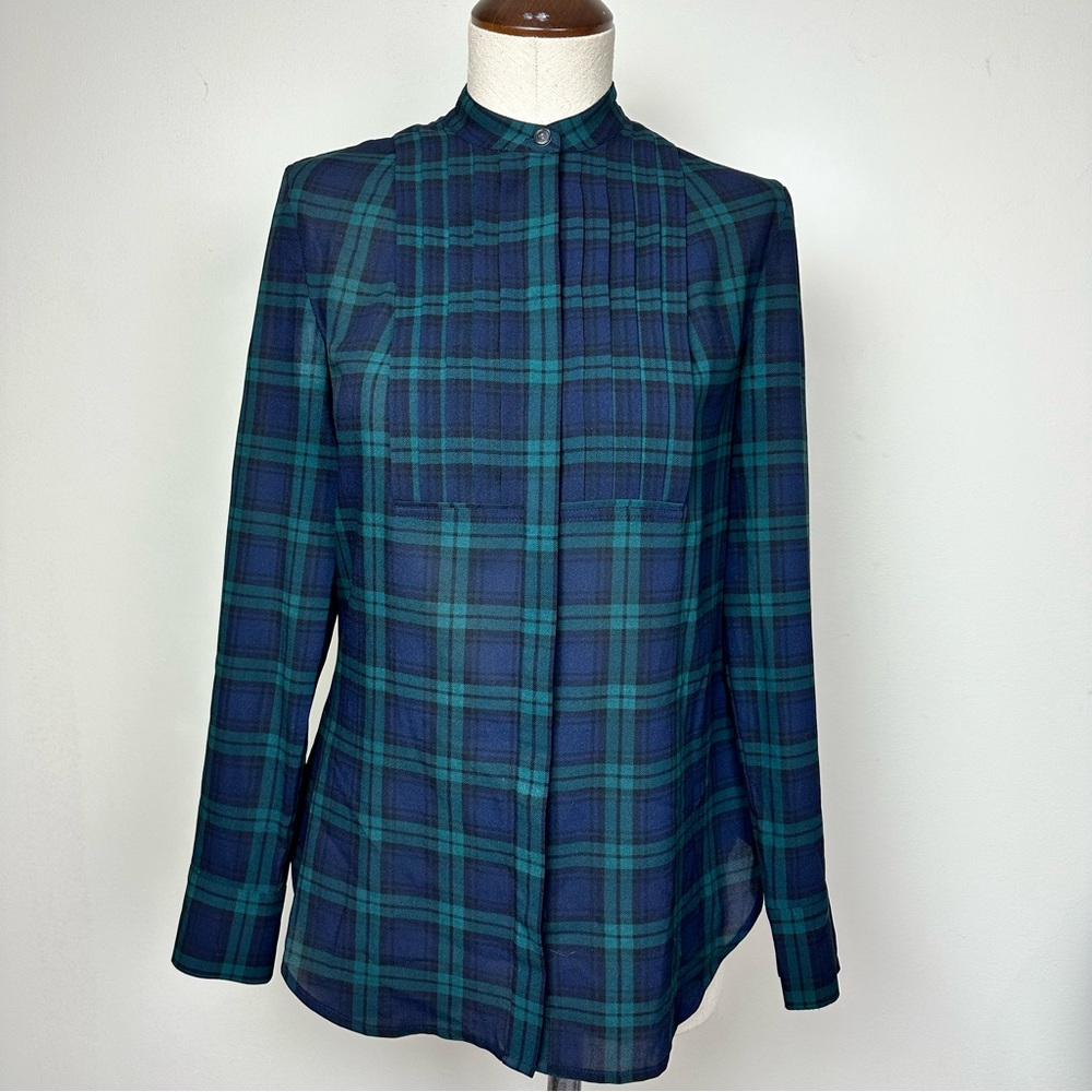J. Crew Plaid Tuxedo Pleat Blouse